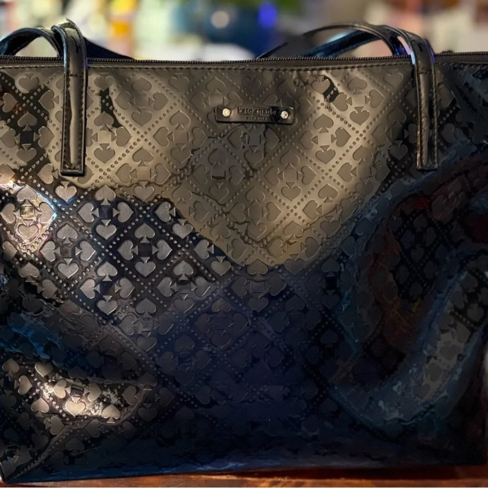 Kate Spade Glossy Black Patterned Tote